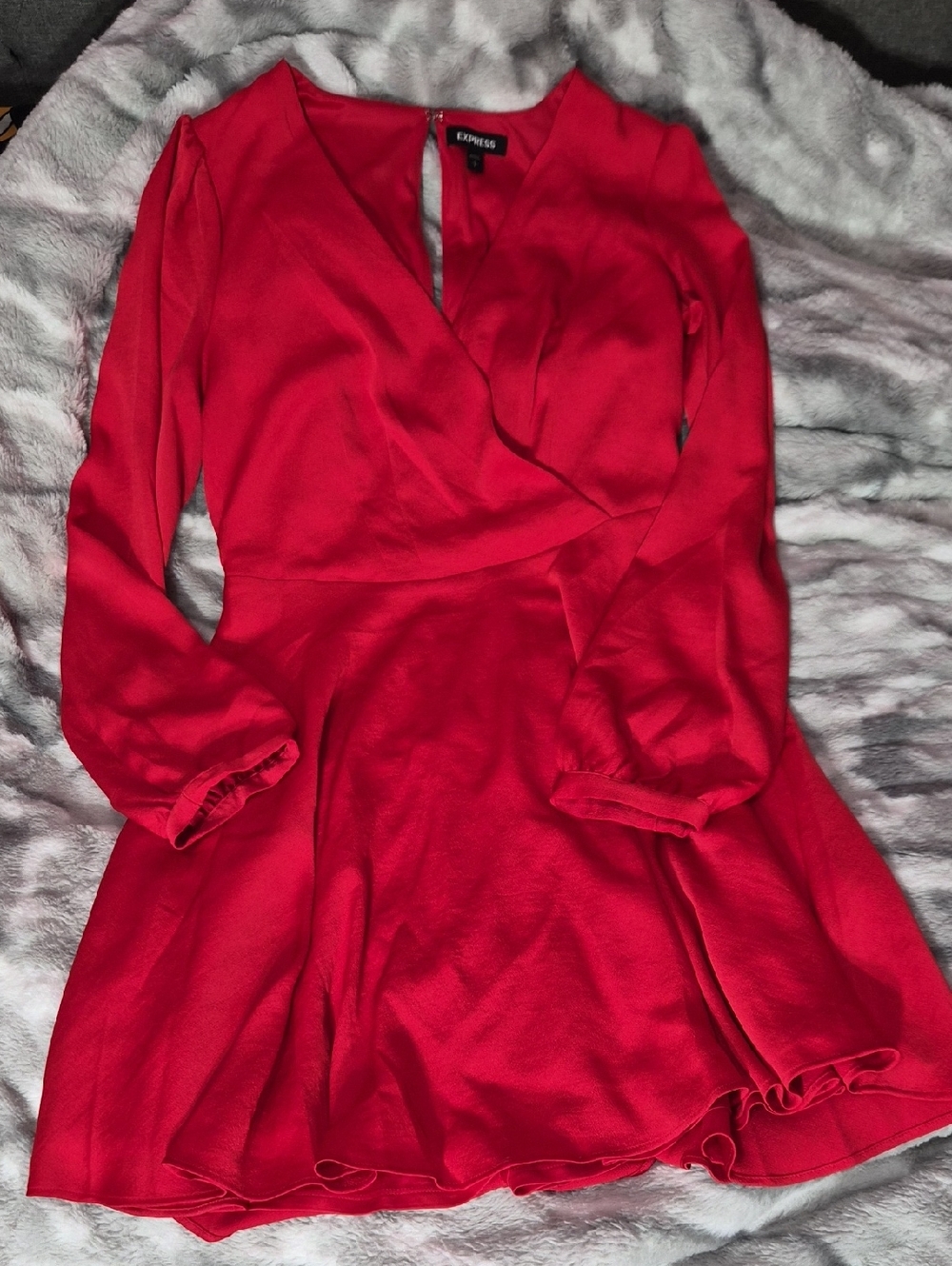 Express Women's Red Long-Sleeve Wrap Dress Size Small